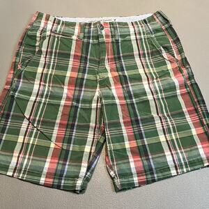 American Eagle Mens Sz 32 Patchwork Madras Plaid Flat Front Shorts Cotton Y2K